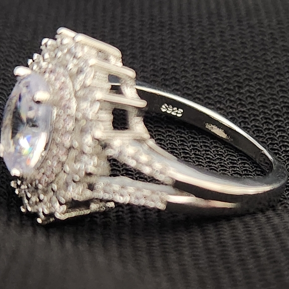 Charm Silver Designer Blue/White Diamond Ring - Picture 9 of 9